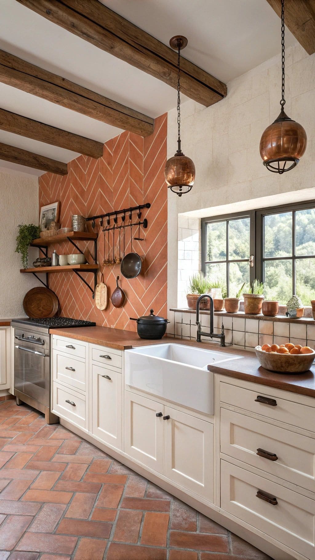 Charming Terracotta and White Kitchen
