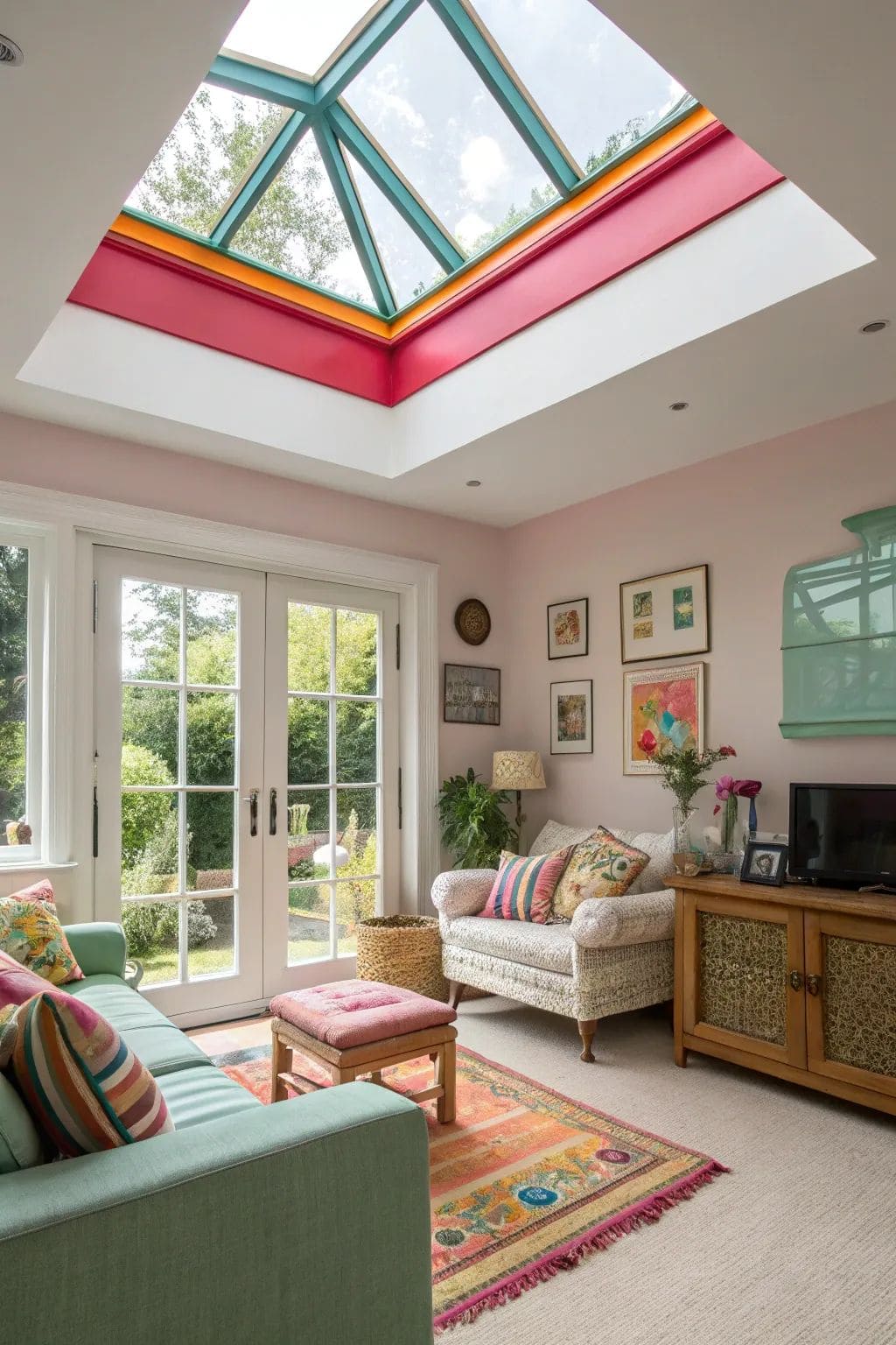 Colorful Skylight in a Cheerful Living Room