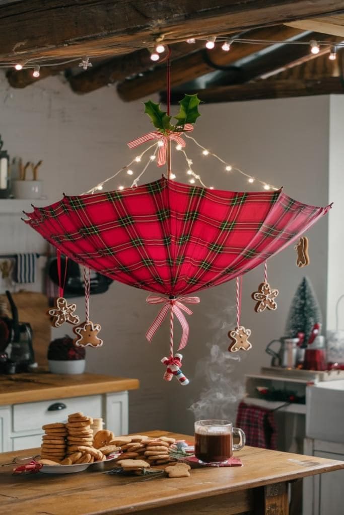 Cozy Gingerbread Umbrella Chandelier