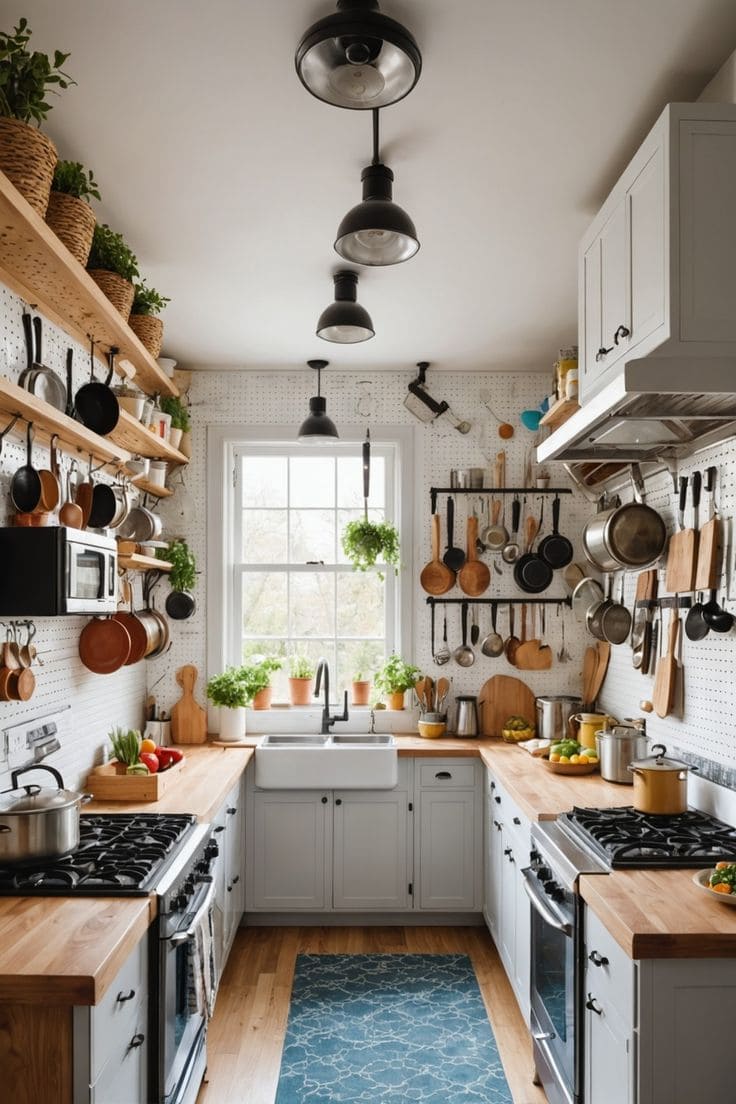 Cozy Pegboard Galley Kitchen