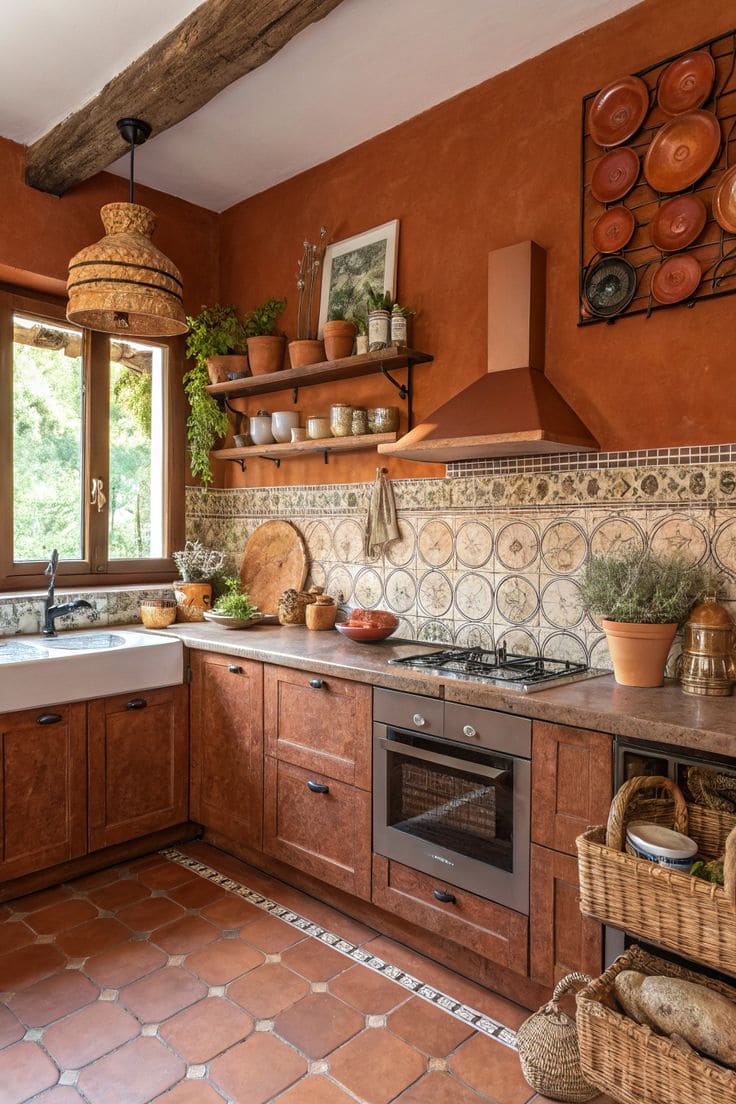 Earthy Terracotta Kitchen with Vintage Tiles