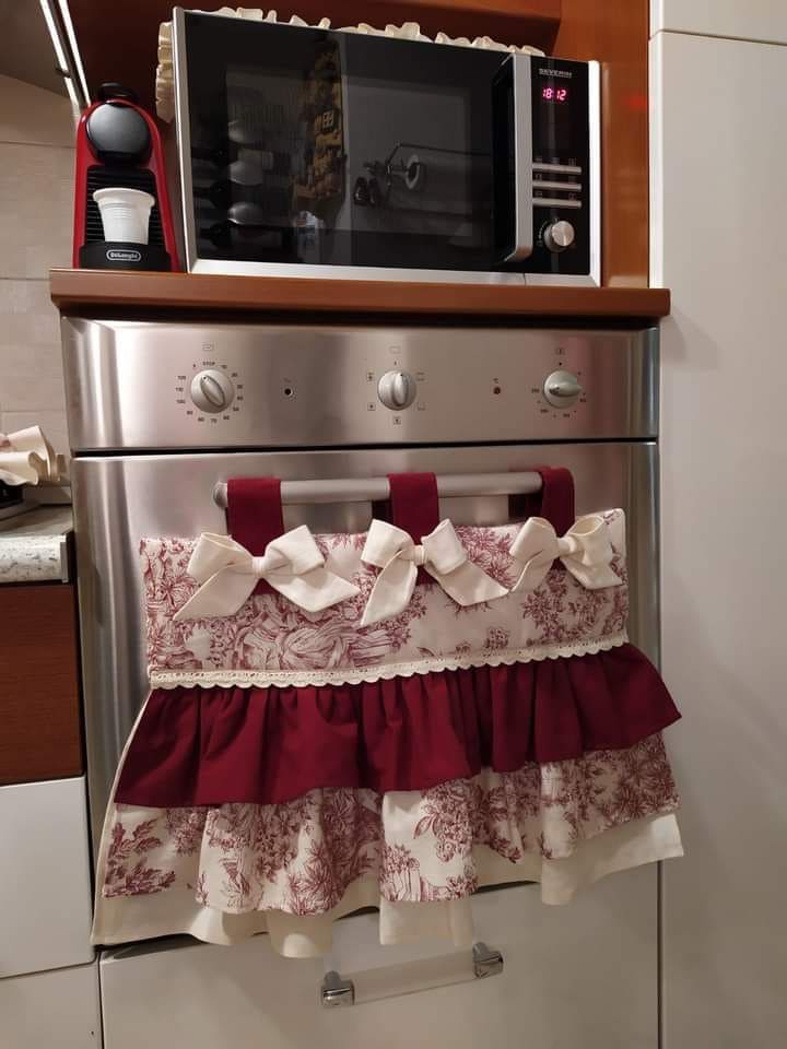 Elegant Burgundy Lace Oven Curtain