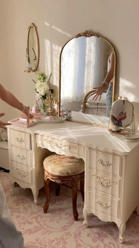 Elegant French Vintage Vanity Setup