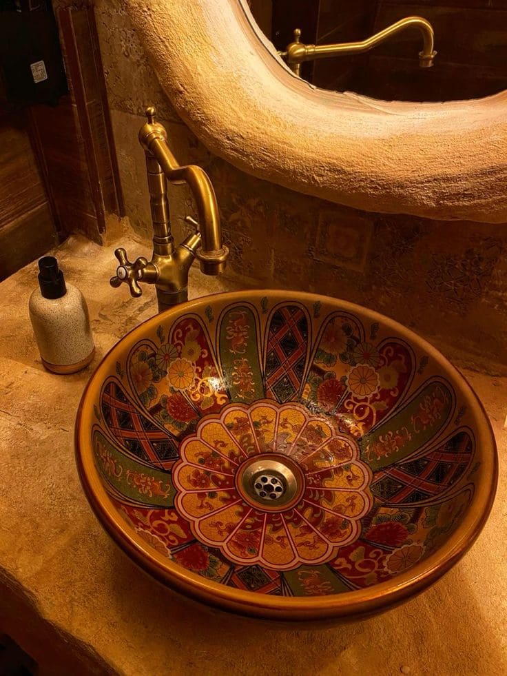 Elegant Hand-Painted Floral Basin Design