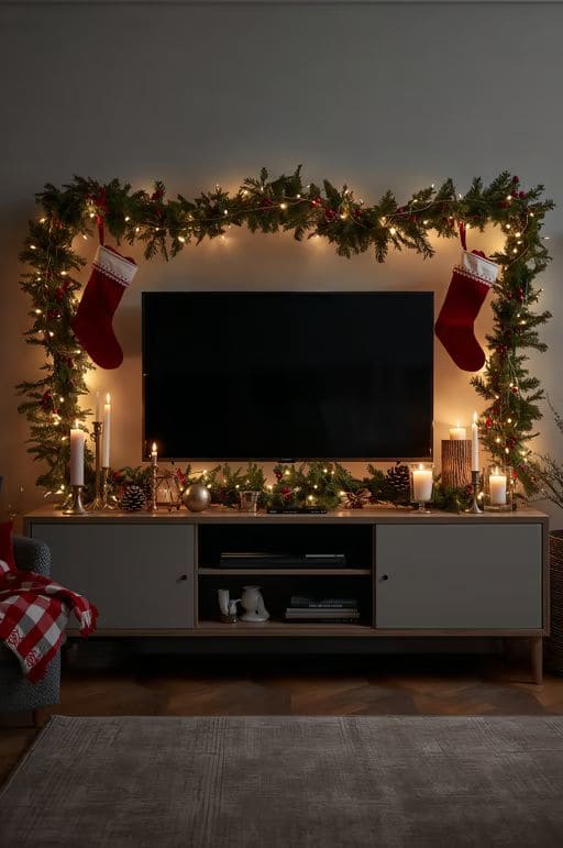 Festive Fireplace-Inspired TV Display