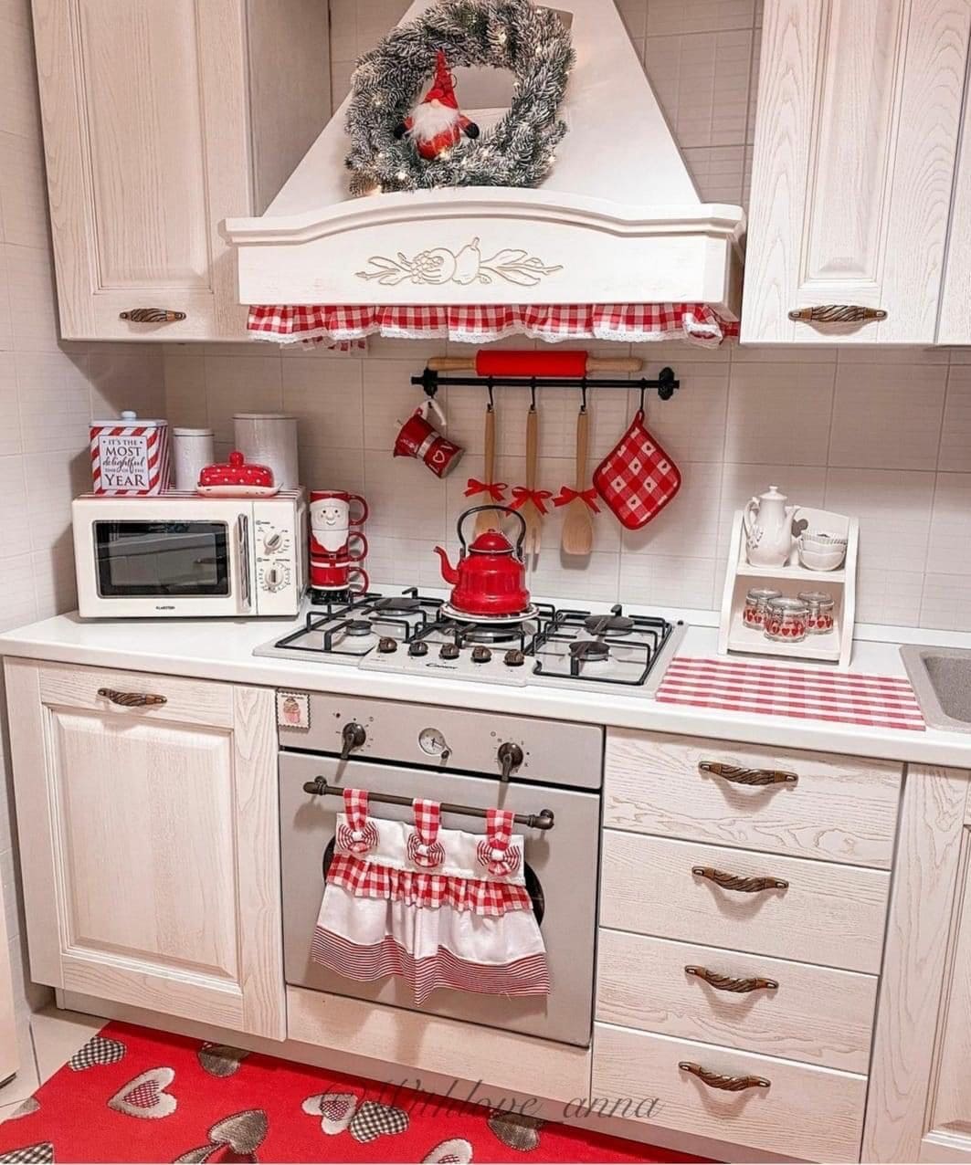 Festive Gingham Christmas Oven Curtain