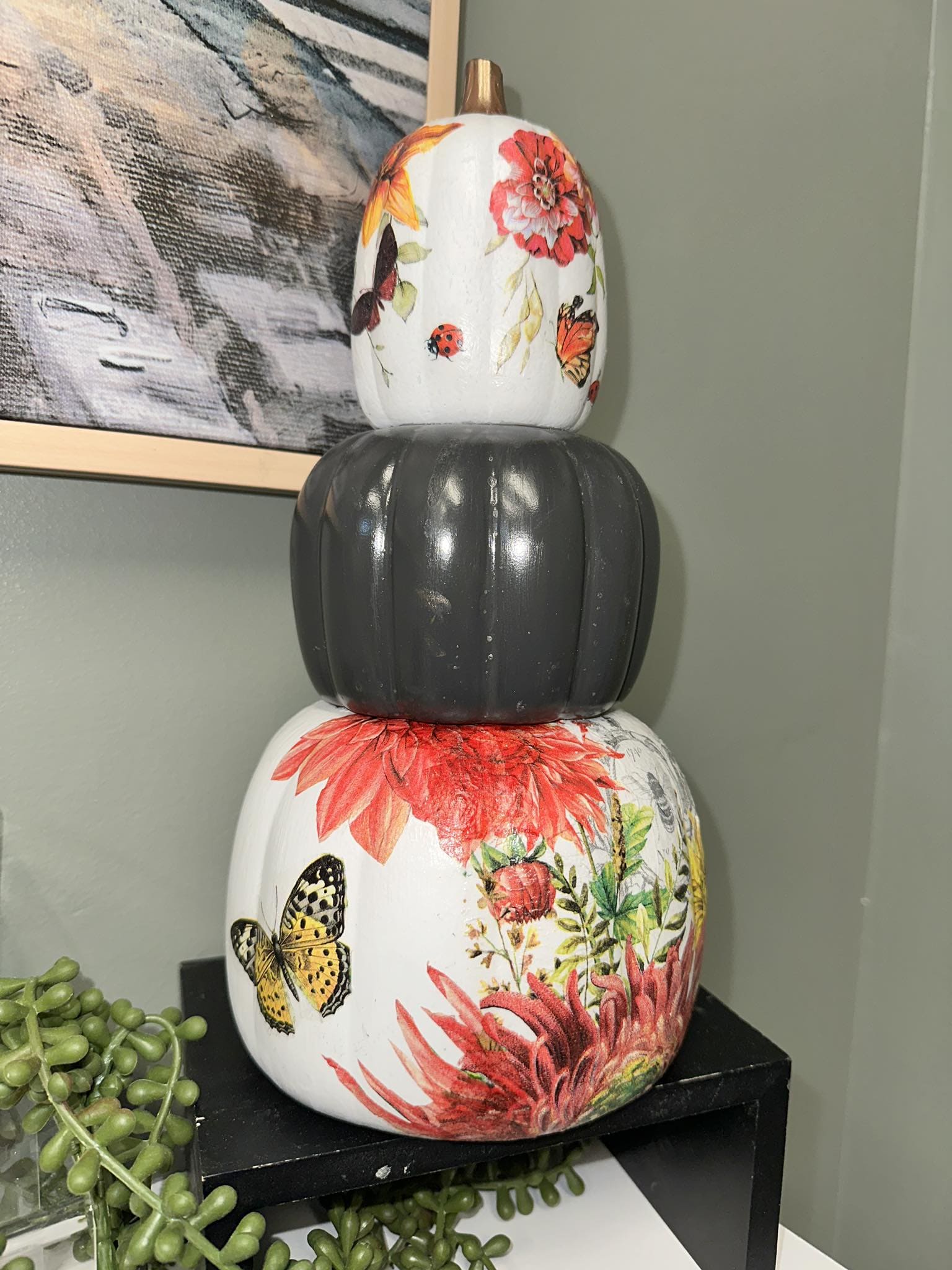 Floral Decoupage Pumpkin Stack