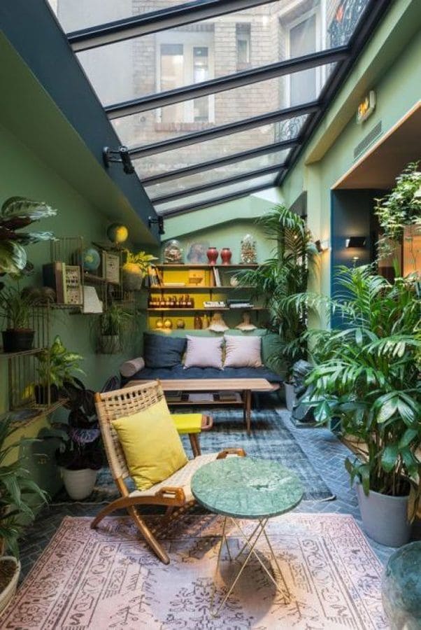 Glass Roof Sunroom with Botanical Charm