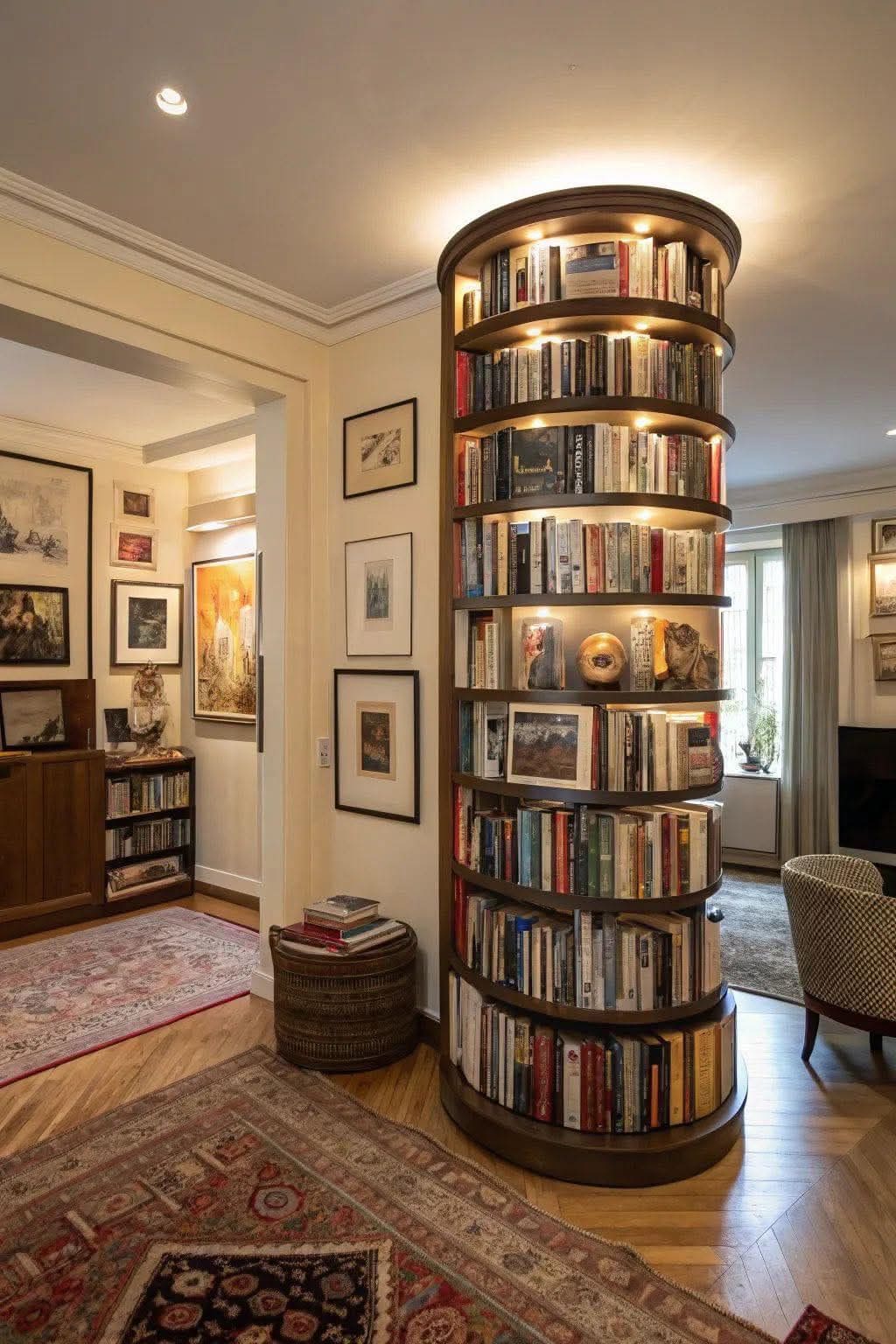 Illuminated Rotating Library Tower