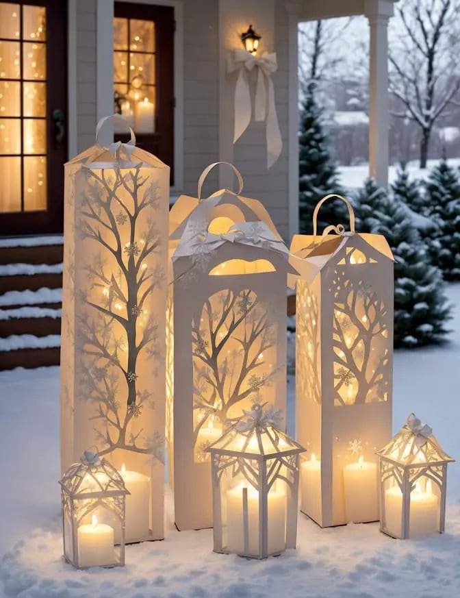 Illuminated Winter Tree Lanterns