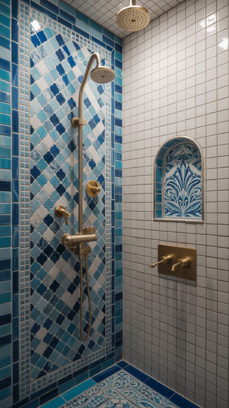 Mediterranean Mosaic Tile Shower