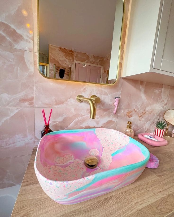 Playful Pastel Marble Sink Design