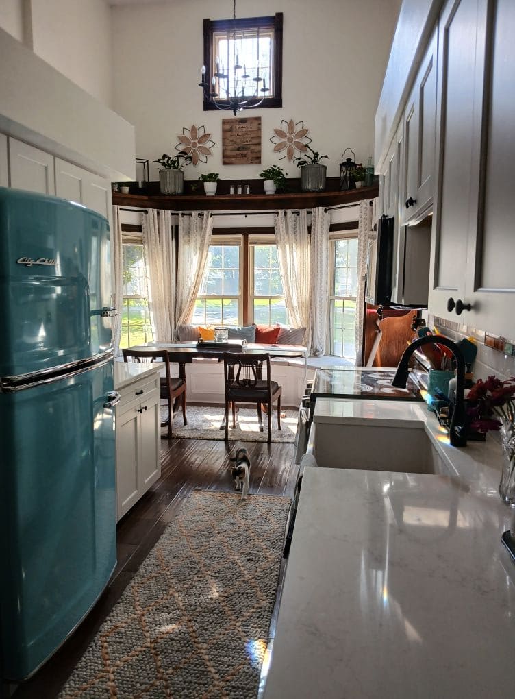 Retro Blue Farmhouse Galley Kitchen