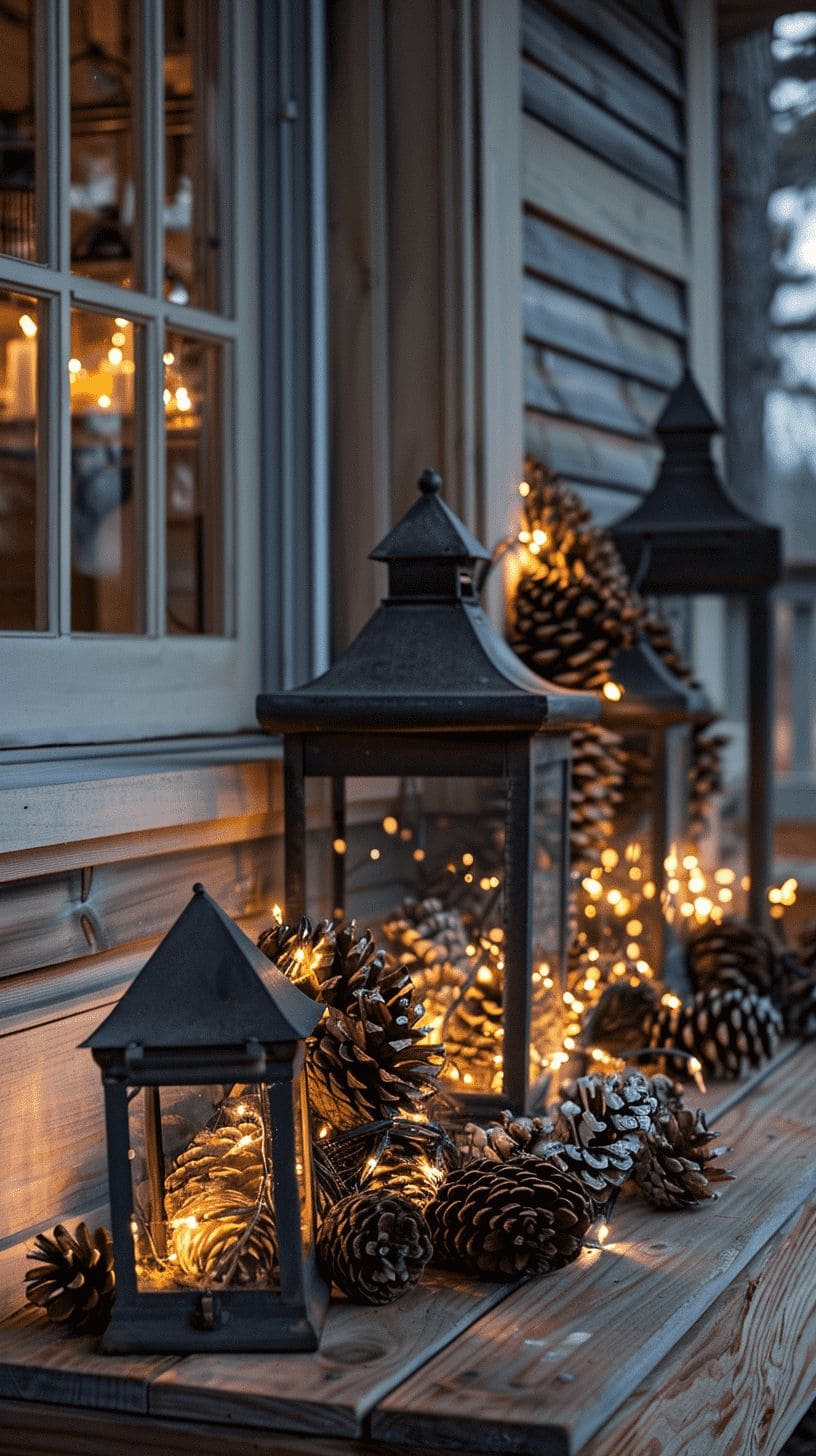 Rustic Pinecone Lantern Display