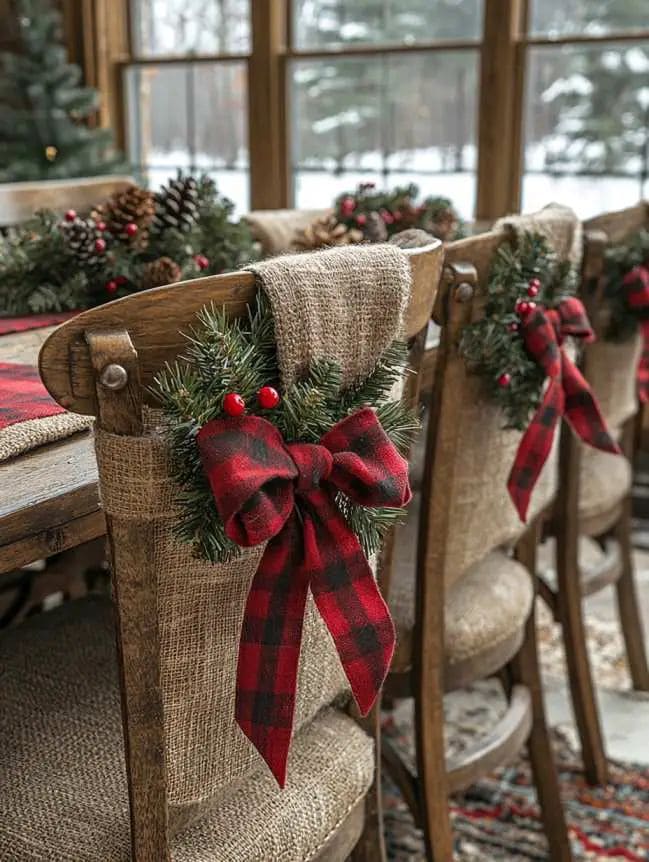 Rustic Plaid Christmas Chair Wraps