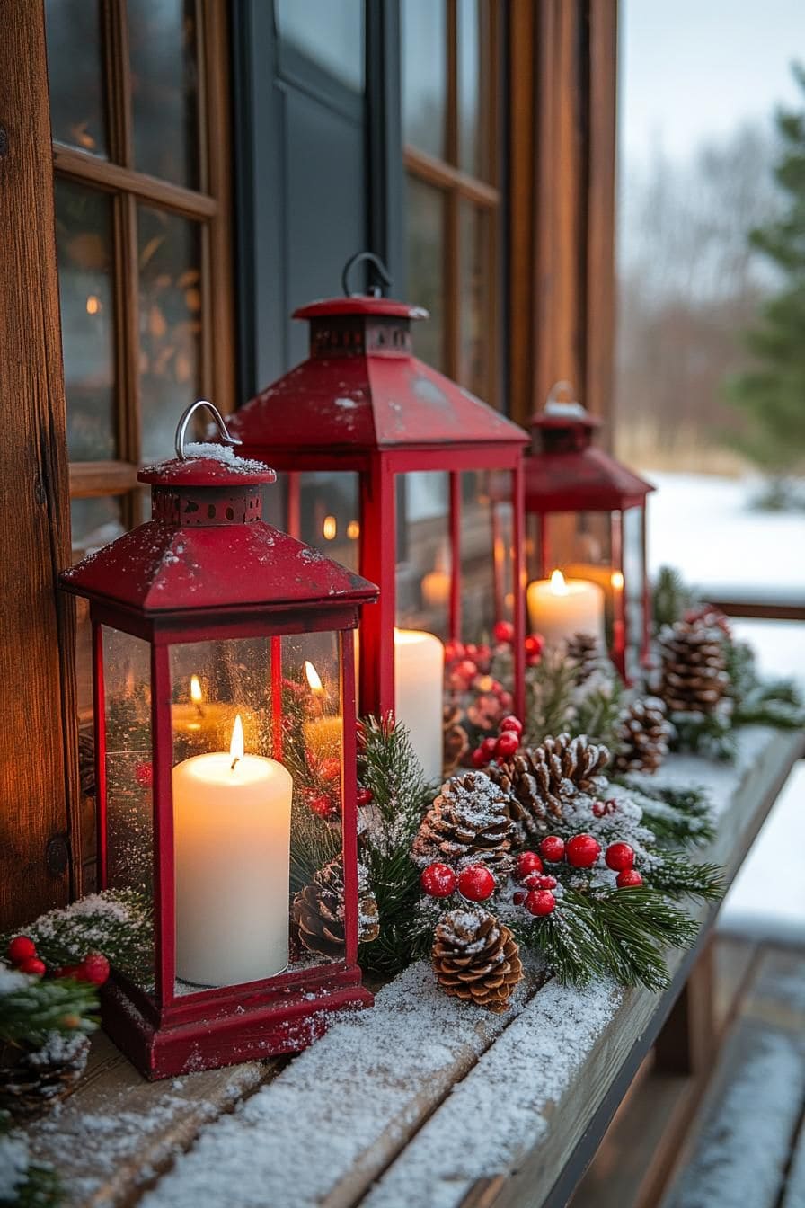 Rustic Red Lantern Winter Display
