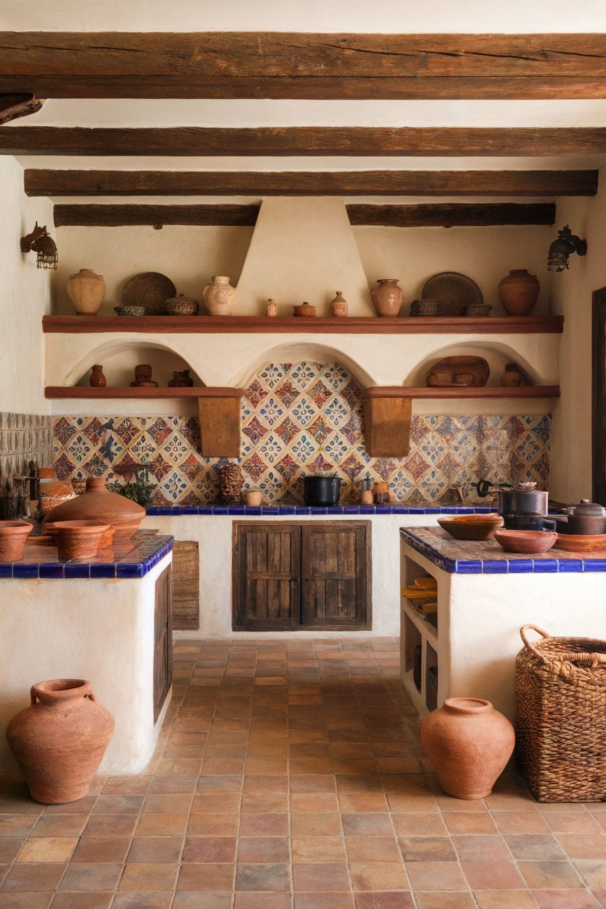 Rustic Terracotta and Vibrant Tiles Kitchen