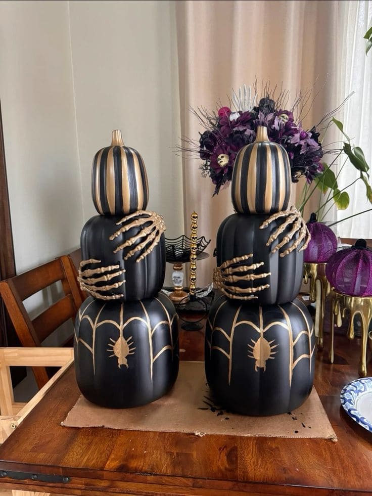 Spooky Skeleton Stacked Pumpkins