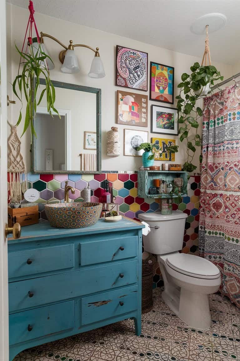 Vibrant Boho Cottage Bathroom