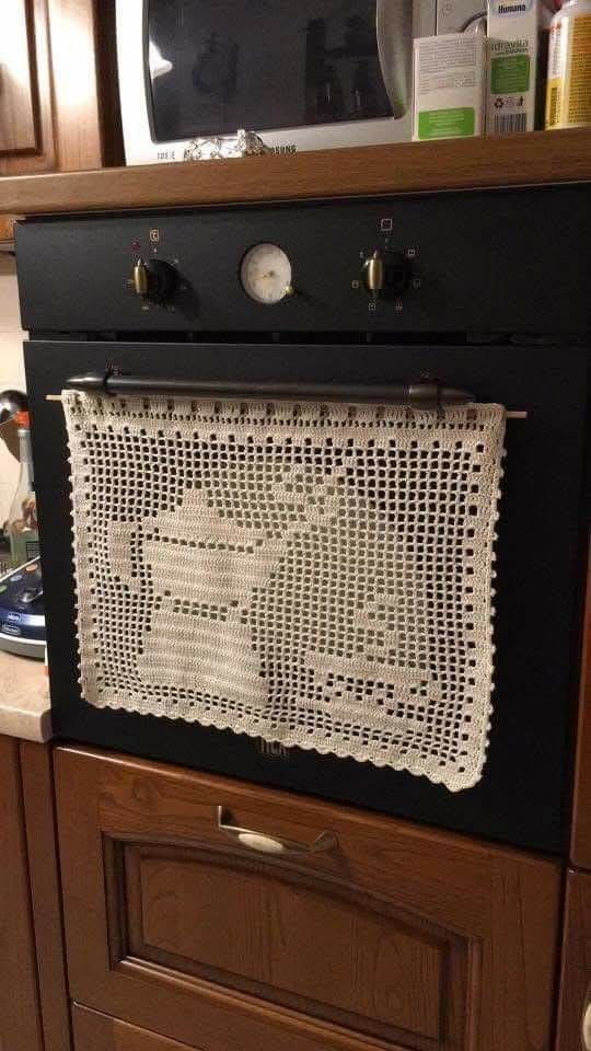 Vintage Crochet Coffee Oven Curtain