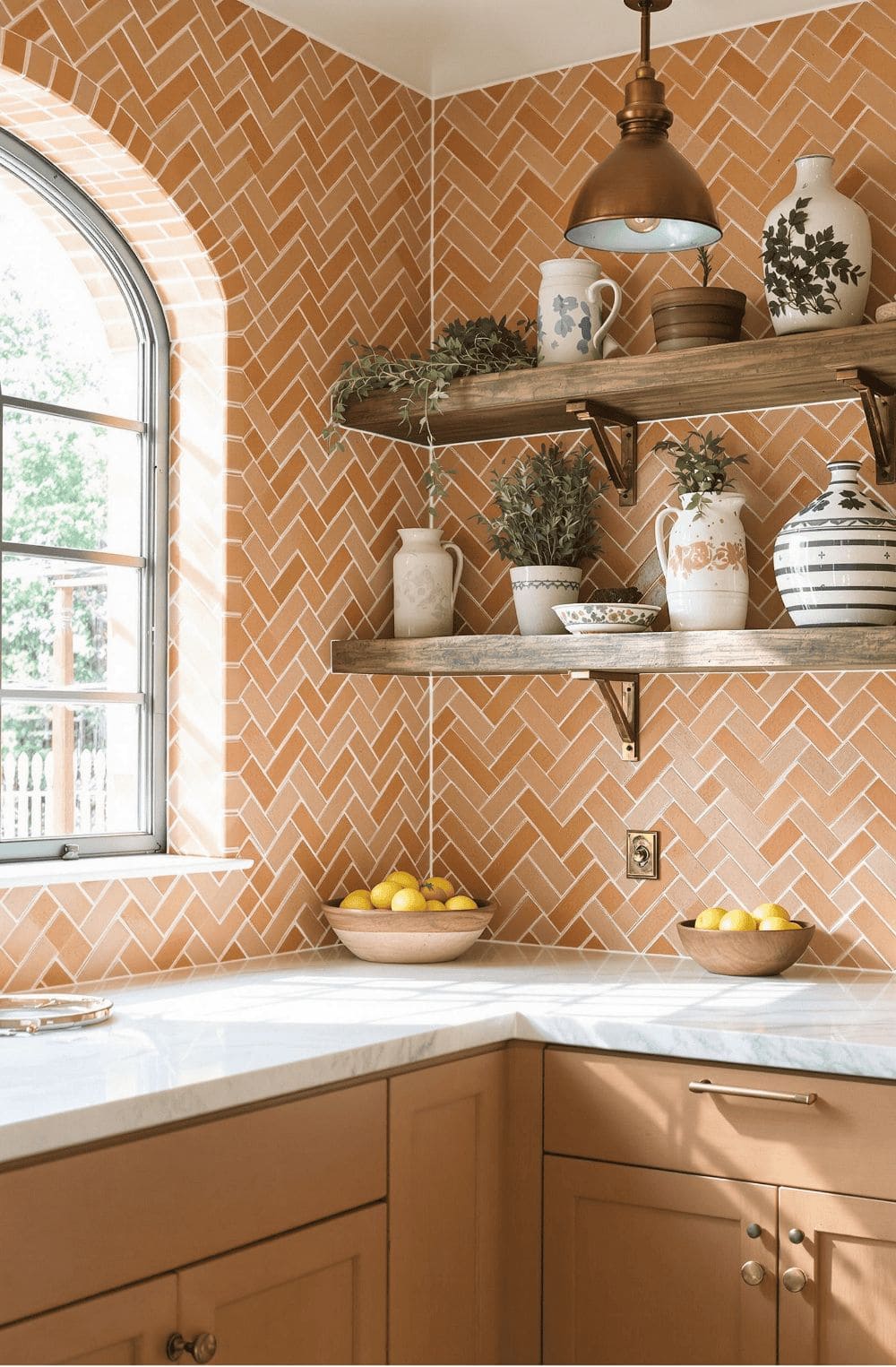 Warm Terracotta Herringbone Kitchen Accent
