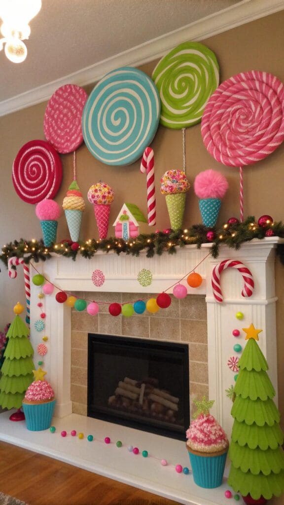 Whimsical Candyland Fireplace Display