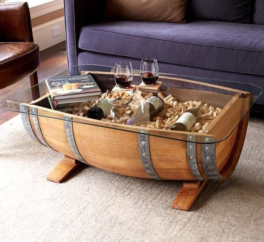 Wine Barrel Cork Display Coffee Table