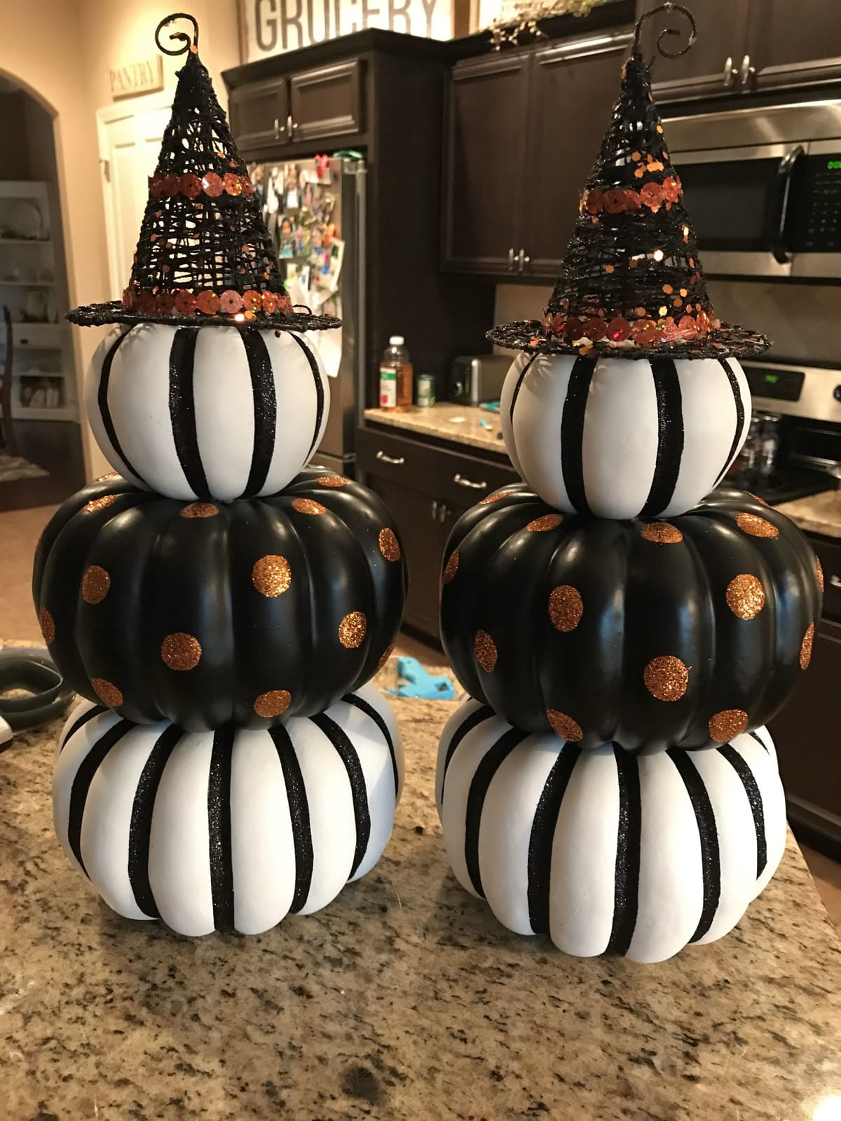 Witchy Pumpkin Stack with Glittering Hats