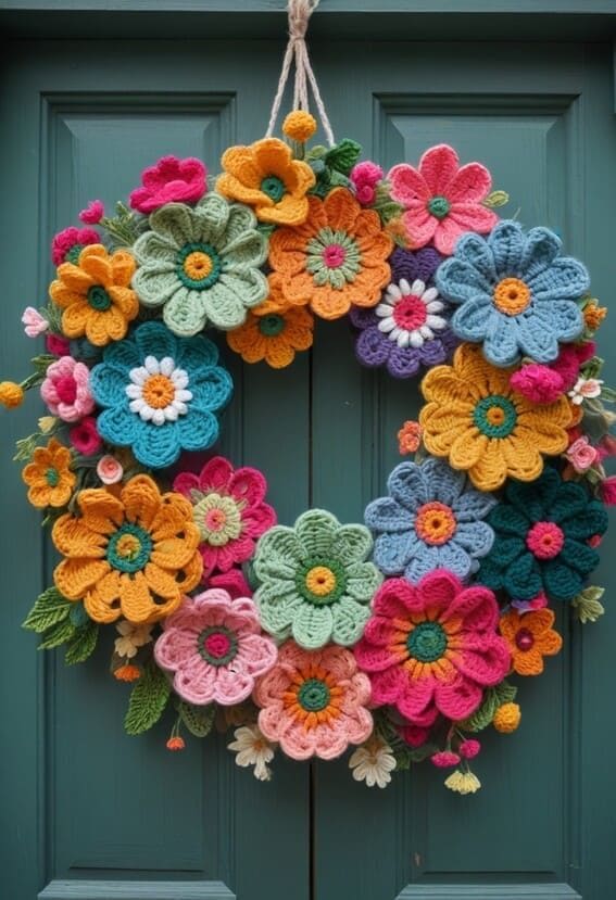 Blooming Crochet Garden Wreath