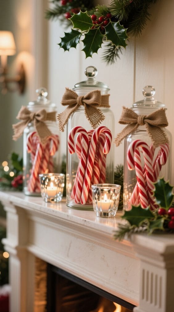 Candy-Cane Glow Jars