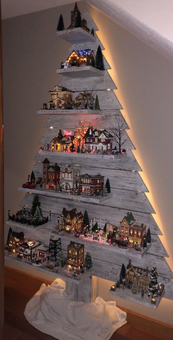 Christmas Village Tree Shelf Display