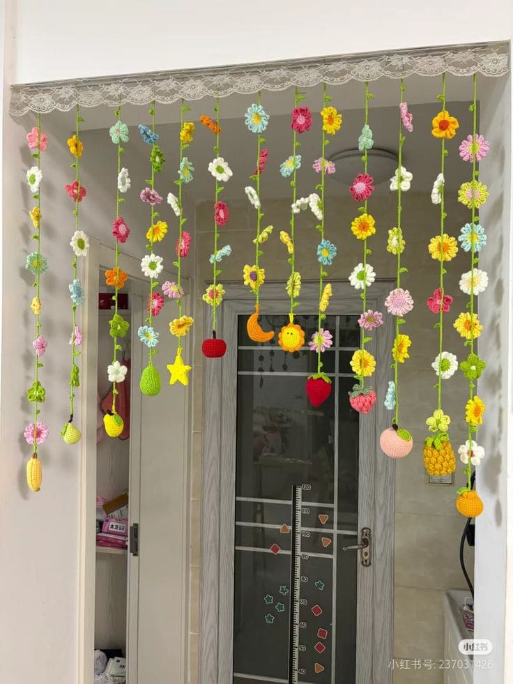 Crochet Bloom and Fruit Doorway Curtain