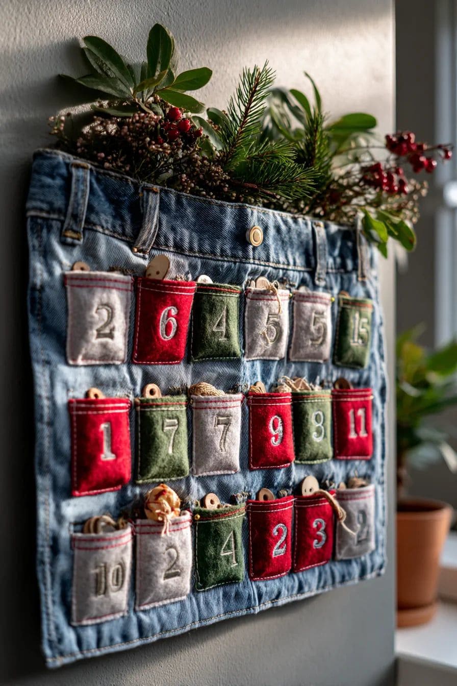 Denim Advent Calendar with Felt Pockets