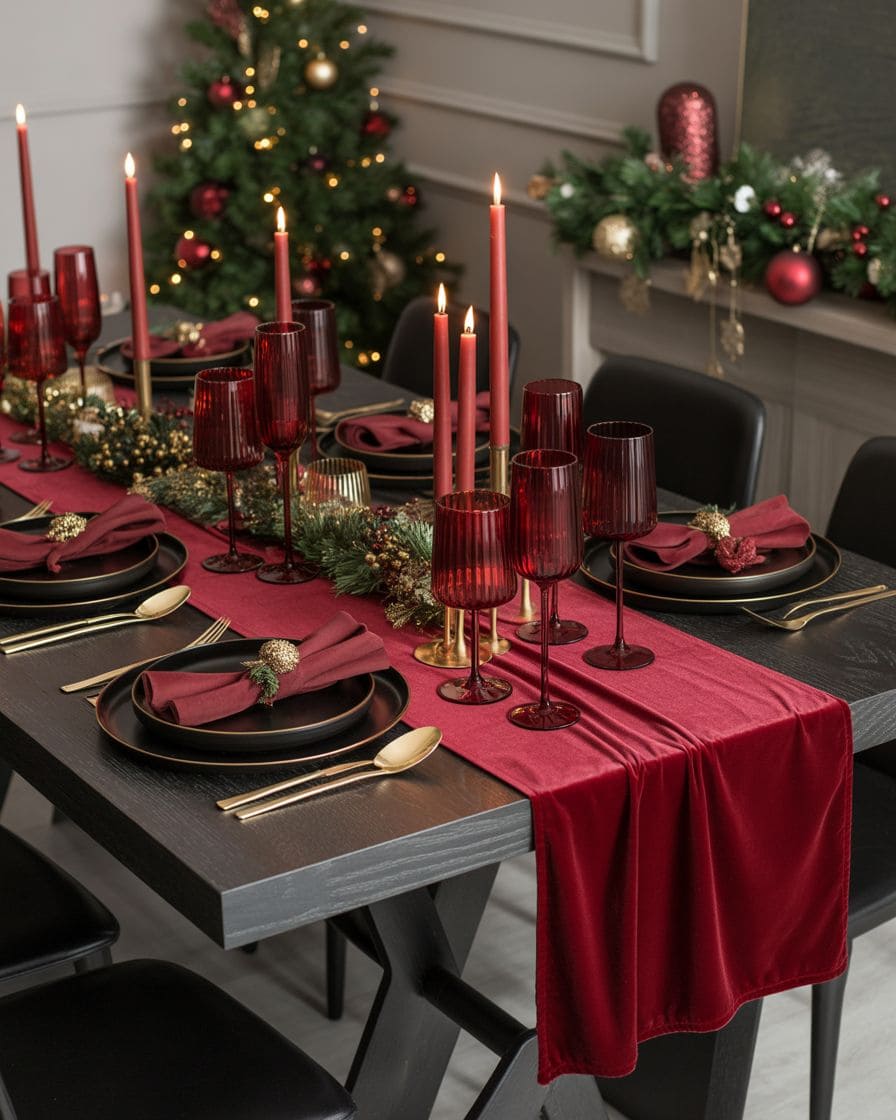 Elegant Burgundy Velvet Table Runner