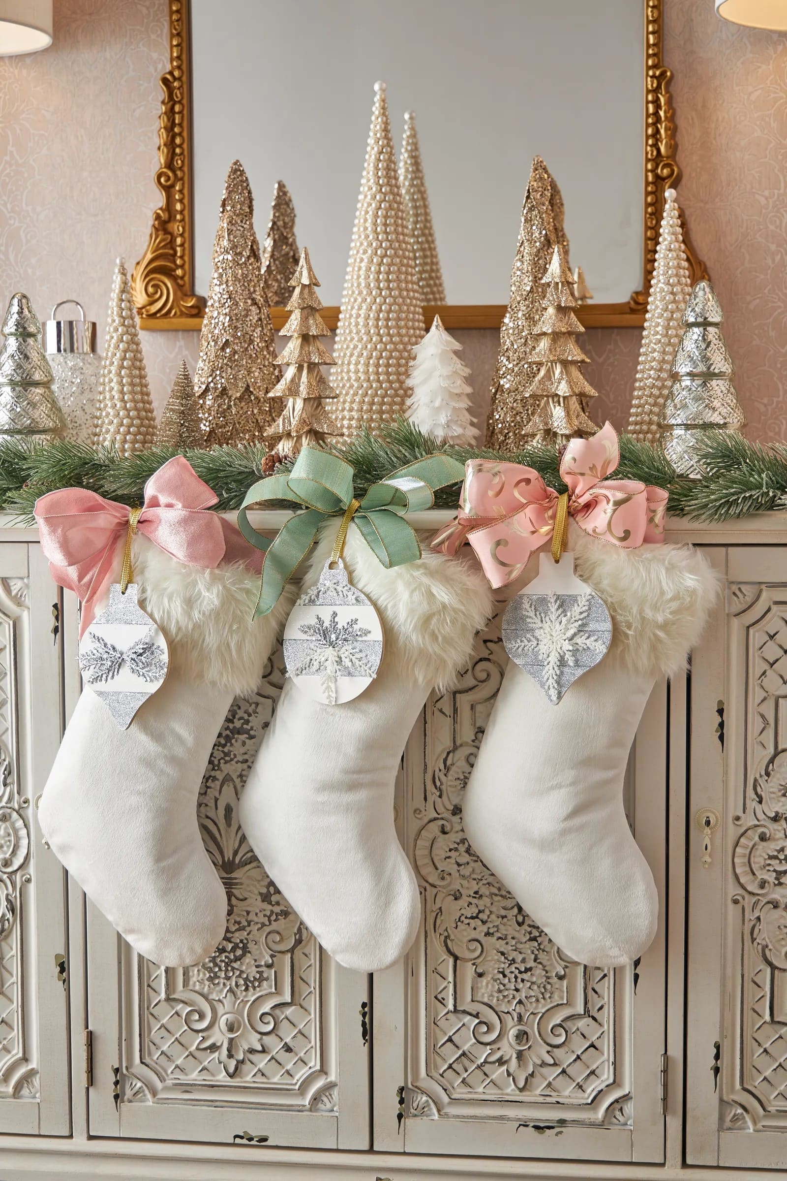 Elegant Pearl and Pastel Stocking Display