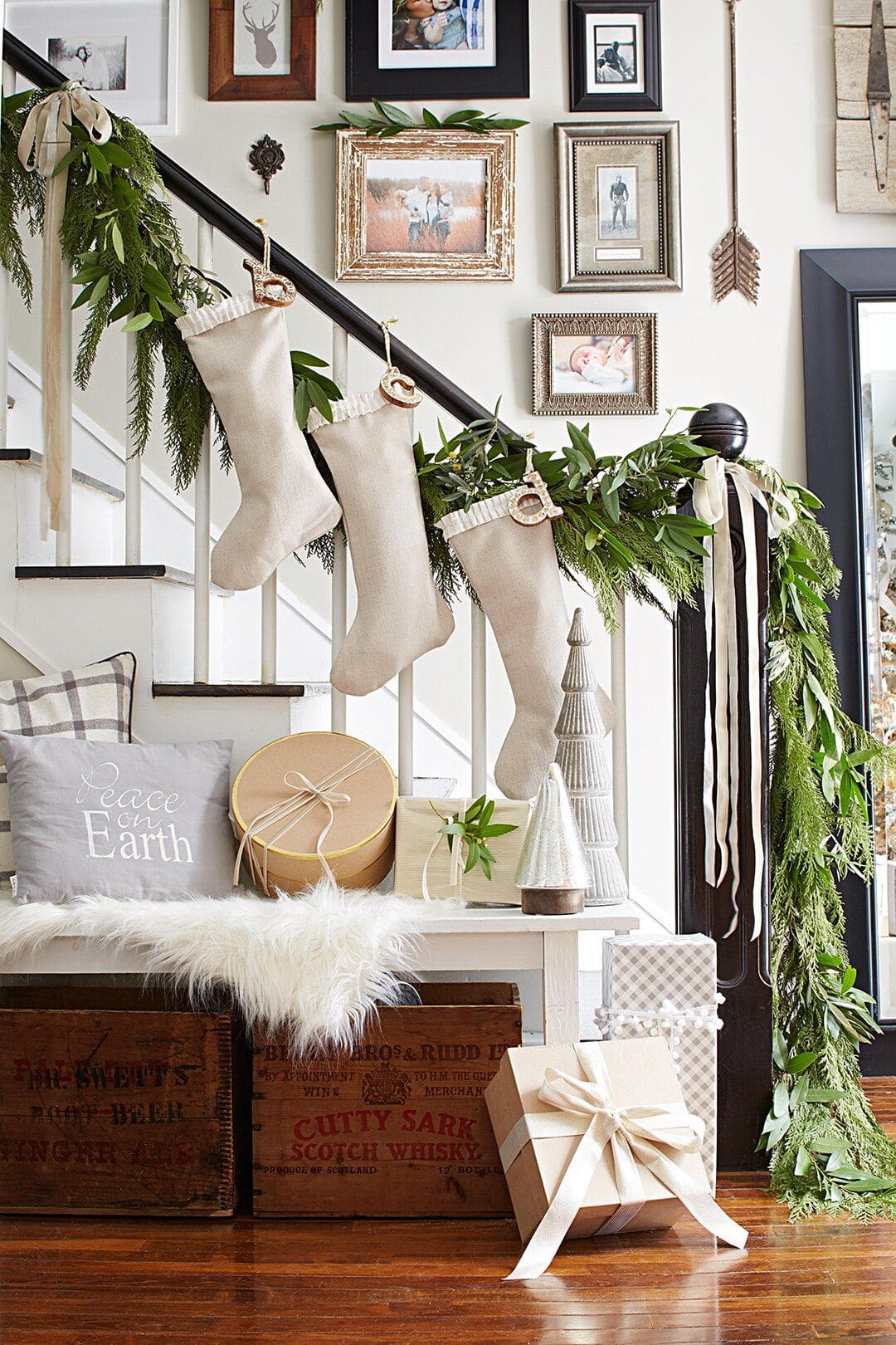 Elegant Staircase Stocking Garland Display