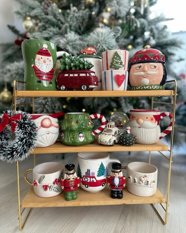 Festive Christmas Mug Shelf Display