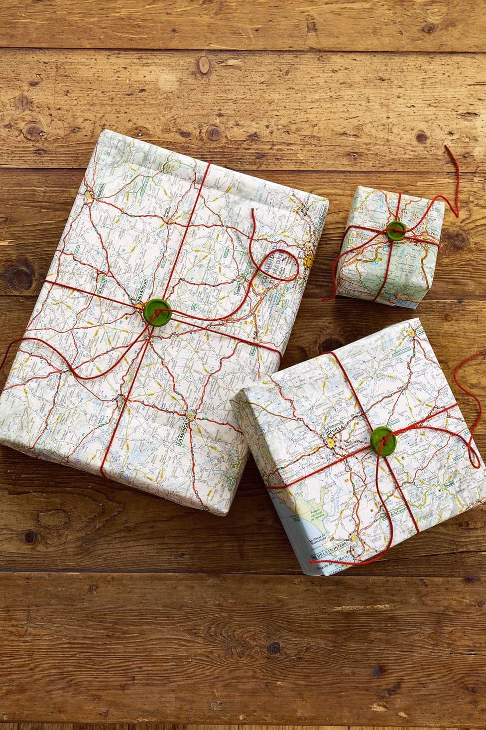 Map Wrapping Paper with Red String