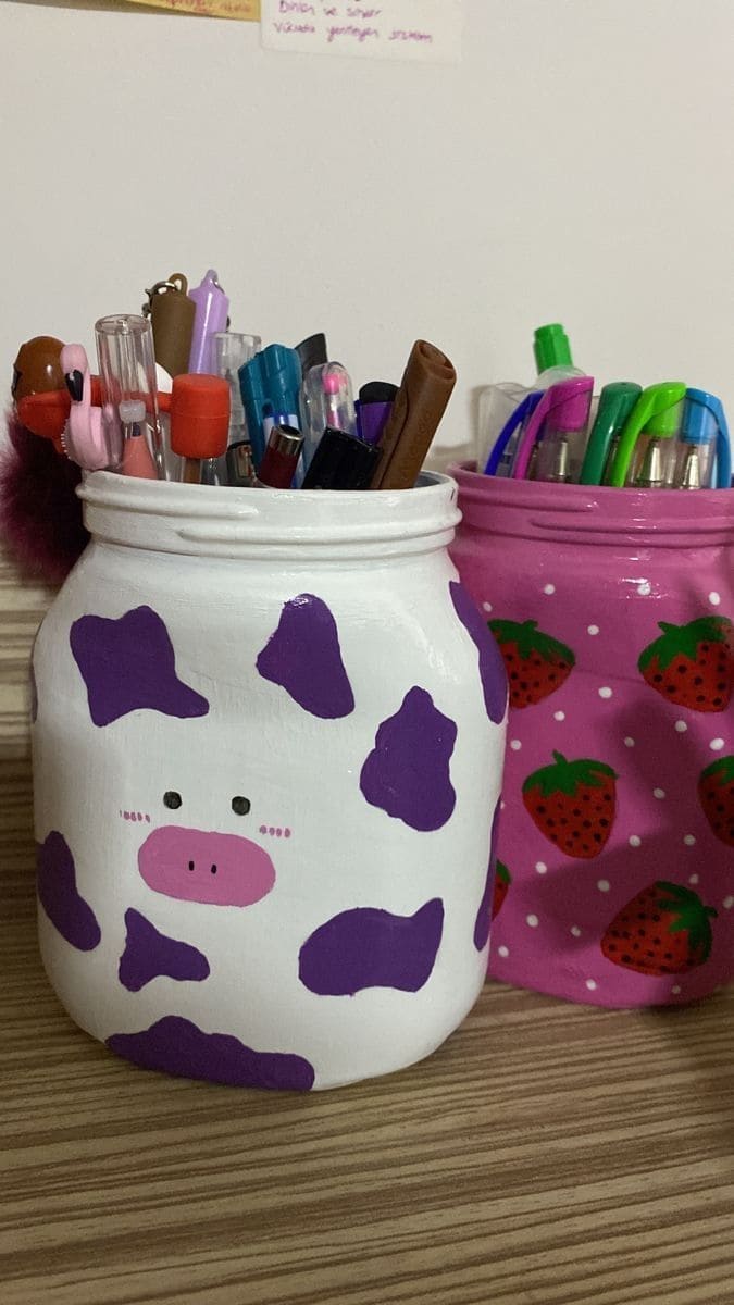 Painted Jar Duo Pen Holders