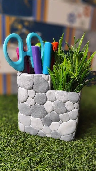 Pebble-Stone Clay Desk Duo