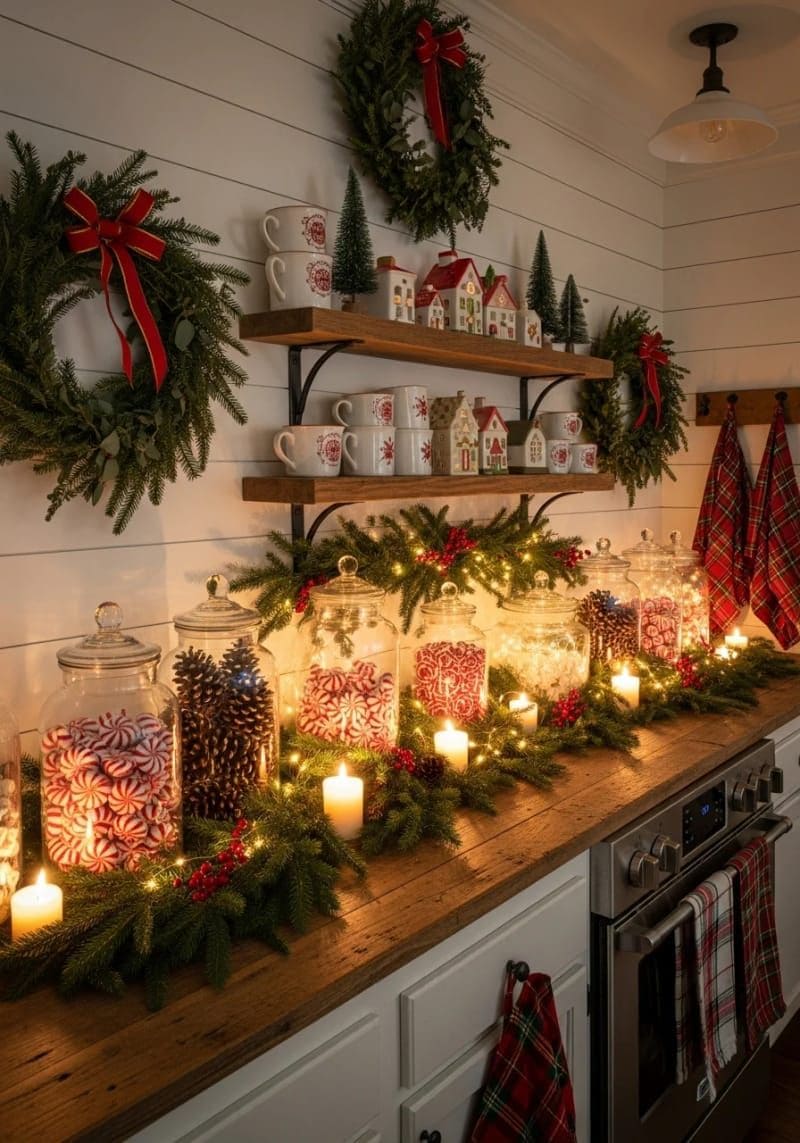 Peppermint Glow Kitchen Shelf Decor