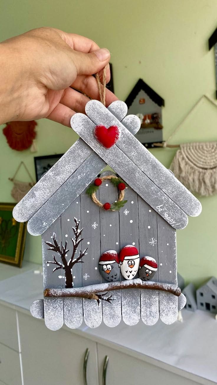 Popsicle-Stick Winter Cottage Ornament