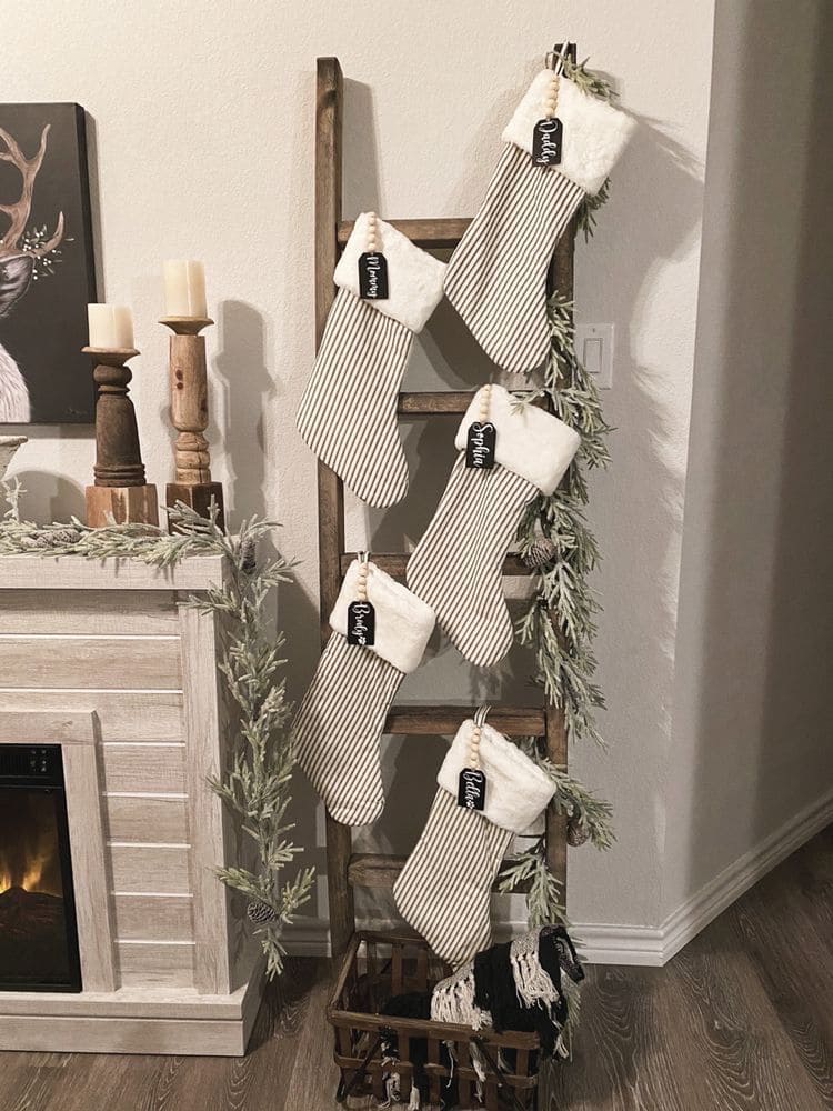 Rustic Ladder Stocking Display