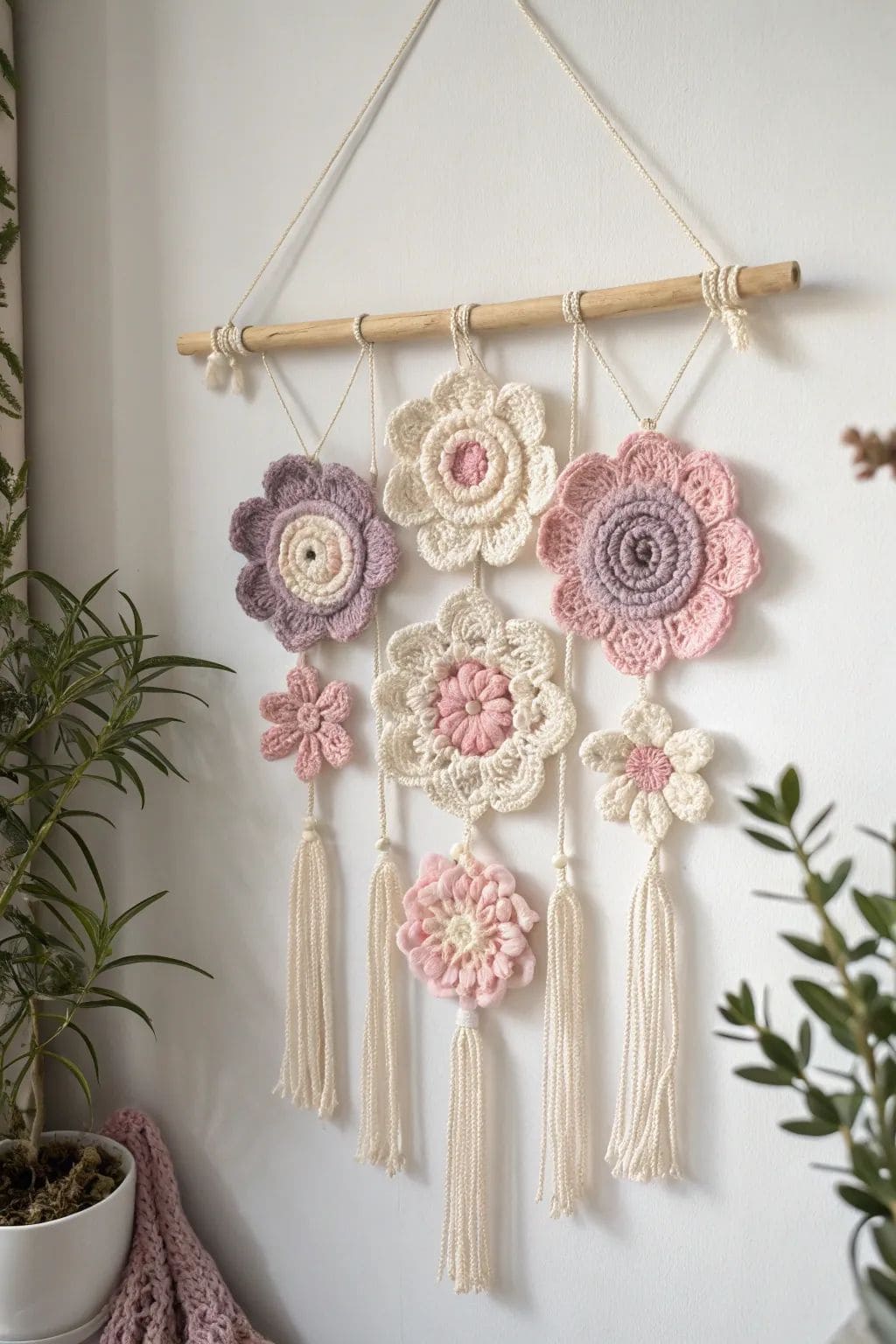 Soft Blossom Crochet Wall Hanging