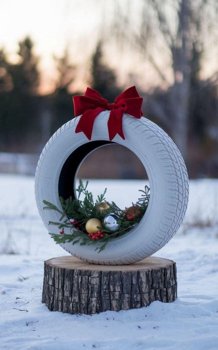 Upcycled Tire Christmas Wreath