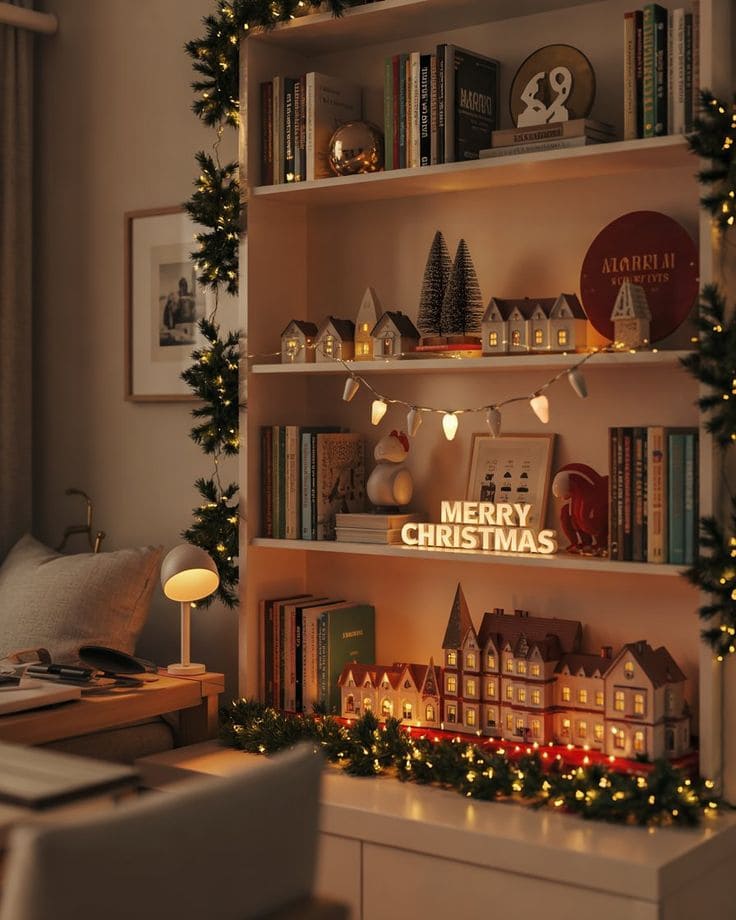 Warm Christmas Bookshelf Village