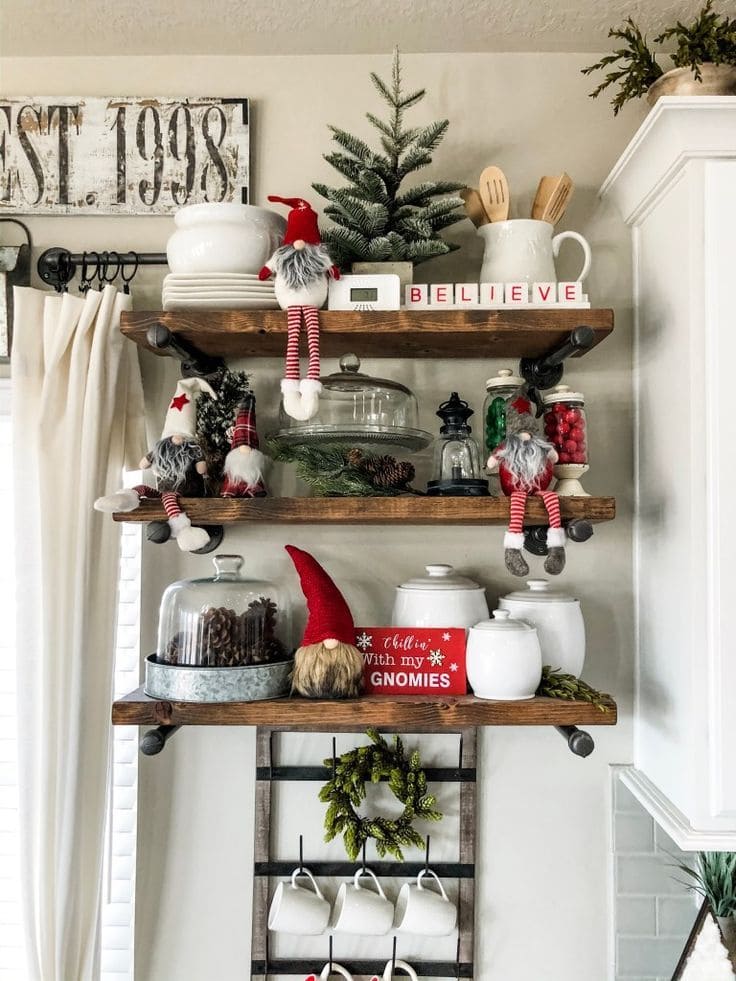 Whimsical Christmas Gnome Shelf Display