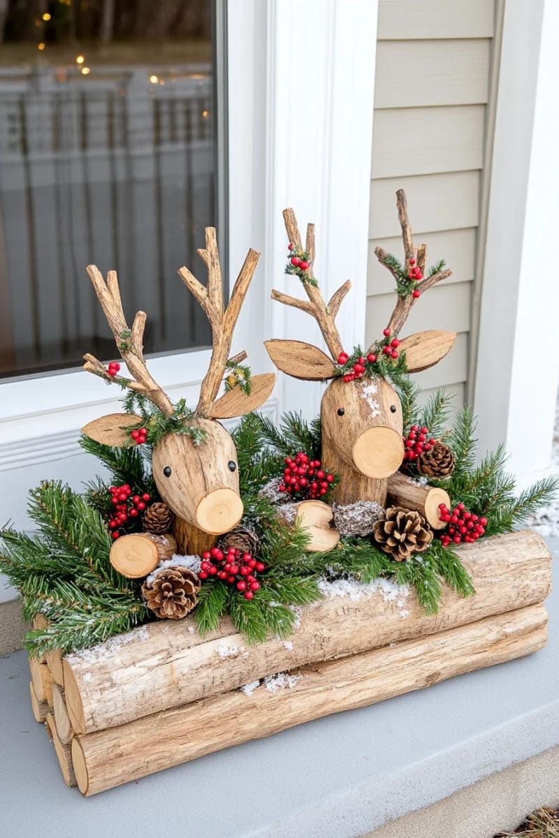 Woodland Log Reindeer Display