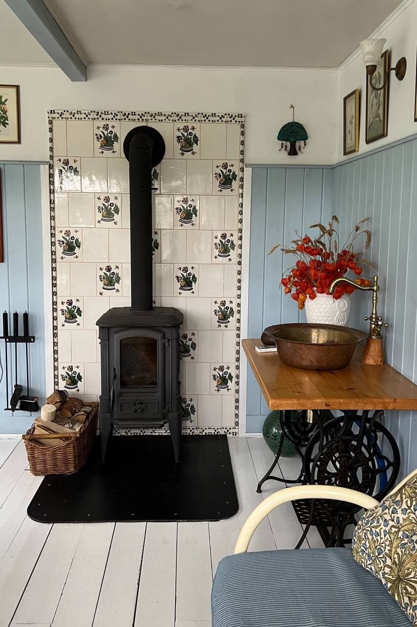 Charming Floral-Tiled Stove Corner