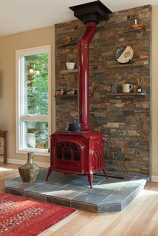 Charming Red Wood-Burning Stove